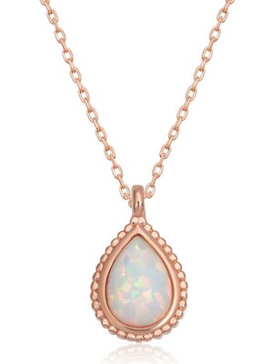 İsmiyle Al 925 Ayar Gümüş Damla Beyaz Opal Taşlı Kadın Gümüş Kolye