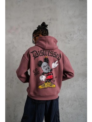 Giyim Center Erkek 3 Iplik Pamuklu Kapüşonlu Kanguru Cepli Sweatshirt Hoodie - Gül Kurusu