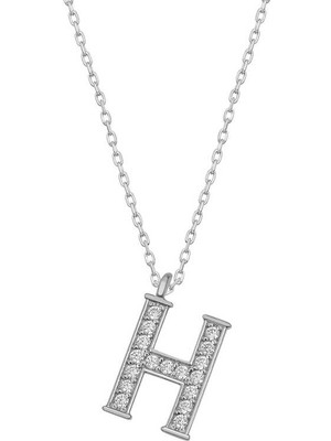 İsmiyle Al 925 Ayar Gümüş Rodyum Kaplama H Harfi Kadın Gümüş Kolye