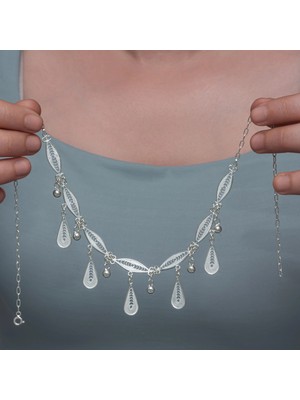 İsmiyle Al Gümüş Sonsuz Esinti Damla Telkari Kadın Kolye