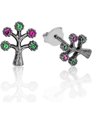 İsmiyle Al 925 Ayar Gümüş Hayat Ağacı Çivili Küpe