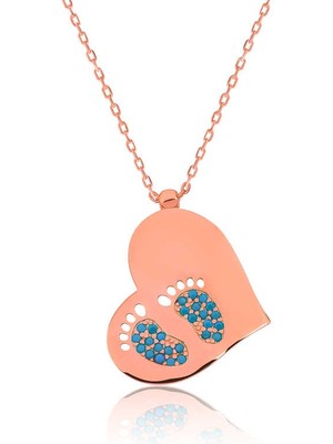 İsmiyle Al 925 Ayar Gümüş Kalpli Ayak Izi Kadın Gümüş Kolye