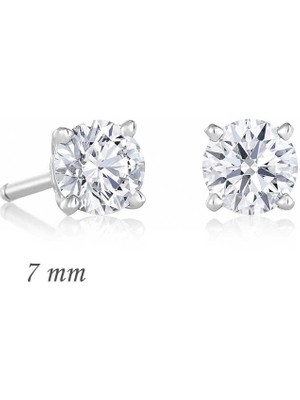 İsmiyle Al Gümüş Yuvarlak Tek Taş Zirkon Küpe - 7 Mm.