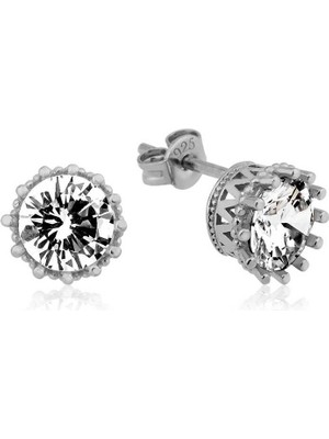 İsmiyle Al Gümüş Tırnaklı Tek Taş Çivili Kadın Küpe