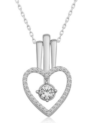 İsmiyle Al 925 Ayar Gümüş Kalpli Tek Taş Kadın Gümüş Kolye