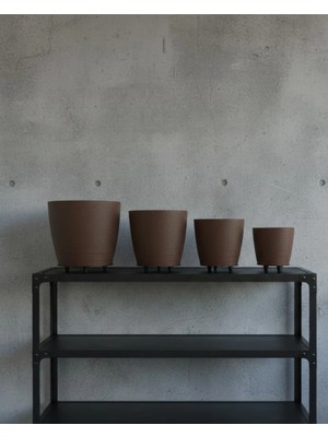 Beruflic 4’lü 3D Modern Kahverengi Vazo Seti Ayaklı Dekoratif Saksı Takımı