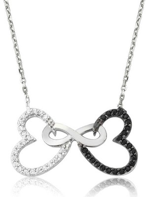 İsmiyle Al 925 Ayar Gümüş Iki Kalp Sonsuzluk Kadın Gümüş Kolye