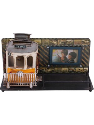 İsmiyle Al Dekoratif Metal Kalemlik Çerçeveli Tramvay Temalı Hediyelik