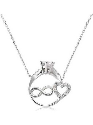 İsmiyle Al 925 Ayar Gümüş Sonsuzluk Kalpli Tek Taş Kadın Gümüş Kolye