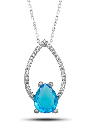 İsmiyle Al Gümüş Turkuaz Taşlı Damla Kadın Kolye