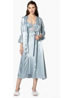 Pierre Cardin 6'lı Saten Gecelik Sabahlık Çeyiz Seti 6010 Mist