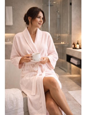Ege Cotton Pike Bornoz %100 Pamuk Waffle Dokulu – Hafif, Hızlı Kuruyan, Cepli Kemerli, Otel & Spa Bornoz