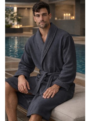 Ege Cotton Pike Bornoz %100 Pamuk Waffle Dokulu – Hafif, Hızlı Kuruyan, Cepli Kemerli, Otel & Spa Bornoz