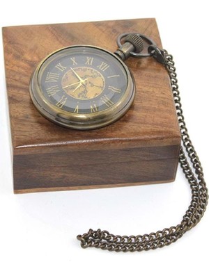 İsmiyle Al Ahşap Kutulu Pirinç Köstekli Saat