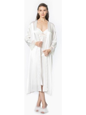Pierre Cardin Ekru Uzun Saten Sabahlık Gecelik Set 4370