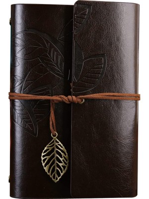İsmiyle Al Büyük Yaprak Desenli Deri Defter