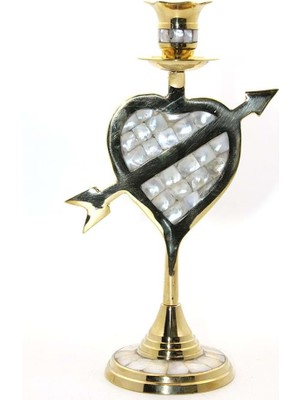 İsmiyle Al Pirinç Sedefli Tekli Şamdan