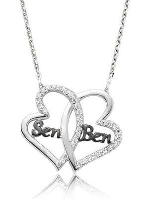İsmiyle Al 925 Ayar Gümüş Kalpli Sen Ben Kadın Gümüş Kolye