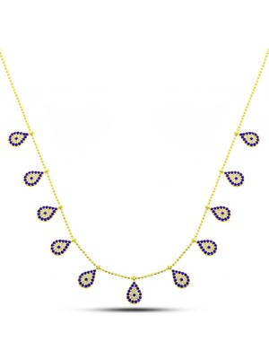 İsmiyle Al 925 Ayar Gümüş Gold Damla Nazarlı Şans Kadın Kolye