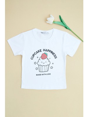 FullaModa Cupcake Happıness Baskılı Kız Çocuk Tişört