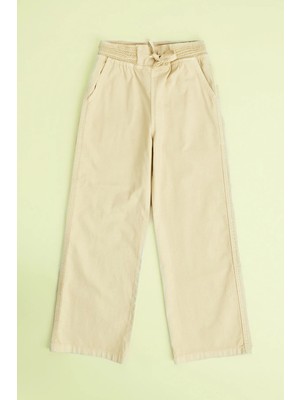 FullaModa Beli Lastikli Keten Görünümlü Kız Çocuk Pantolon