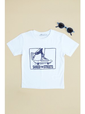 FullaModa Kaykay Baskılı Bisiklet Yaka Erkek Çocuk Tişört