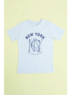 FullaModa New York Yazı Baskılı Erkek Çocuk Tişört