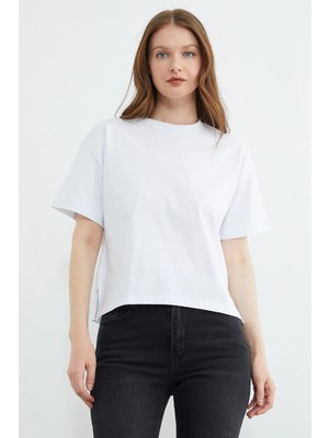 FullaModa Basic Bisiklet Yaka Crop Tişört