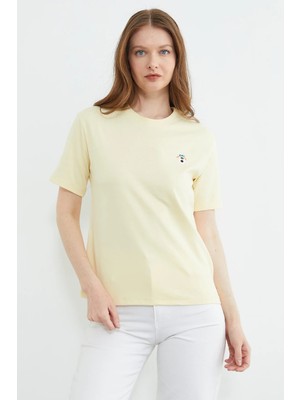 FullaModa Köpek Nakışlı Bisiklet Yaka Tişört