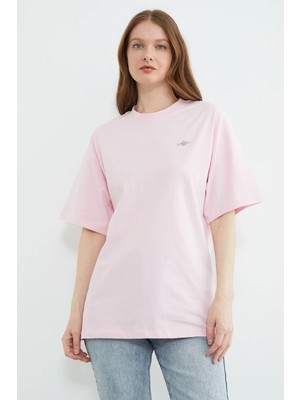 FullaModa Metal Aksesuarlı Bisiklet Yaka Salaş Tişört