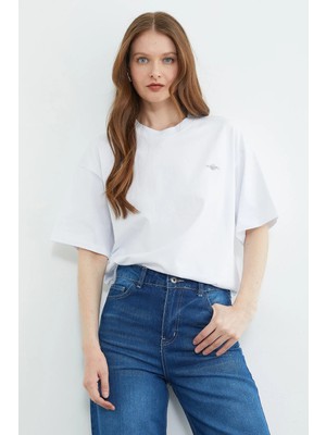 FullaModa Metal Aksesuarlı Bisiklet Yaka Salaş Tişört