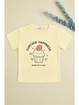 FullaModa Cupcake Happıness Baskılı Kız Çocuk Tişört