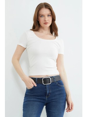 FullaModa Basic U Yaka Crop Tişört