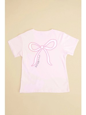 FullaModa Fiyonk Nakışlı Bisiklet Yaka Kız Çocuk Tişört