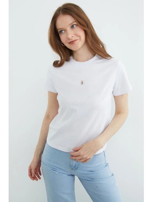 FullaModa Metal Aksesuarlı Bisiklet Yaka Tişört