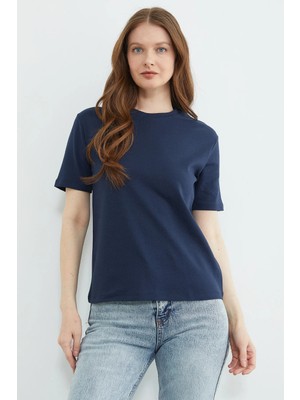 FullaModa Basic Bisiklet Yaka Salaş Tişört