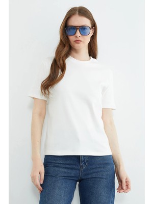 FullaModa Basic Bisiklet Yaka Salaş Tişört