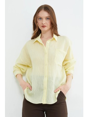 FullaModa Tek Cepli Çapraz Düğmeli Oversize Gömlek