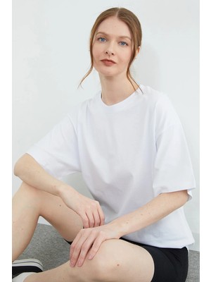 FullaModa Basic Bisiklet Yaka Oversize Tişört