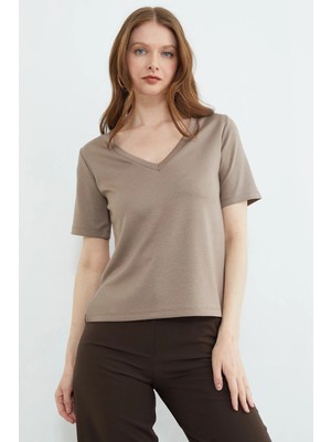 FullaModa Basic V Yaka Modal Tişört