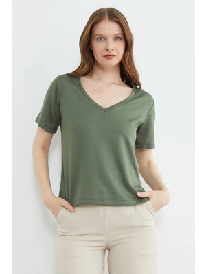 FullaModa Basic V Yaka Modal Tişört