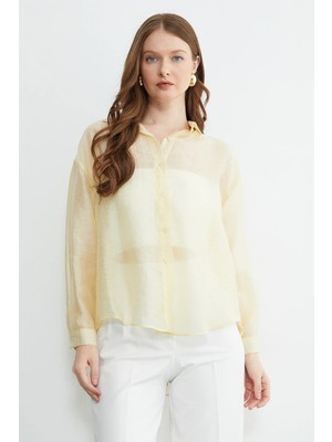 FullaModa Jakarlı Düğmeli Transparan Gömlek