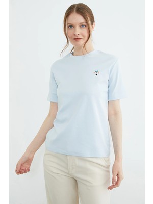 FullaModa Köpek Nakışlı Bisiklet Yaka Tişört