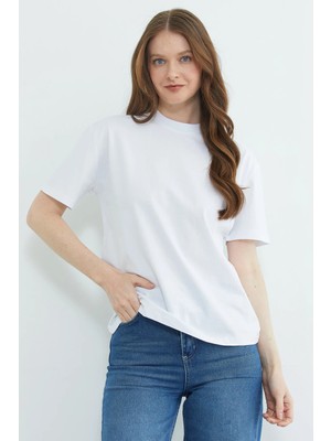 FullaModa Basic Bisiklet Yaka Oversize Tişört