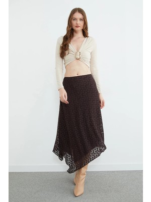 FullaModa Dantelli Beli Fermuarlı Asimetrik Kesim Etek