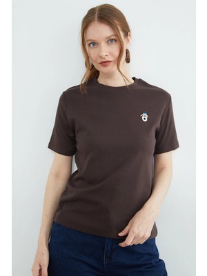 FullaModa Köpek Nakışlı Bisiklet Yaka Tişört