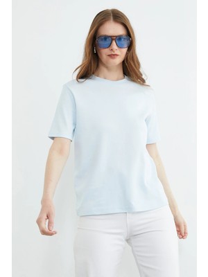 FullaModa Basic Bisiklet Yaka Salaş Tişört