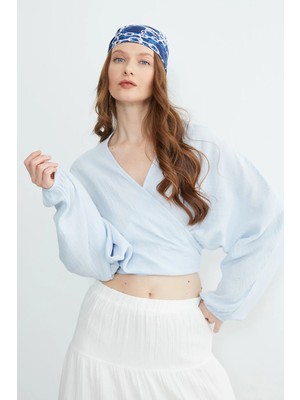 FullaModa Önü Bağlamalı Yarasa Kol Bluz