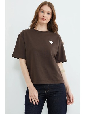 FullaModa Metal Aksesuarlı Bisiklet Yaka Tişört