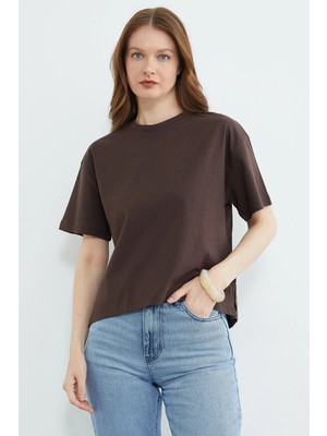 FullaModa Basic Bisiklet Yaka Crop Tişört